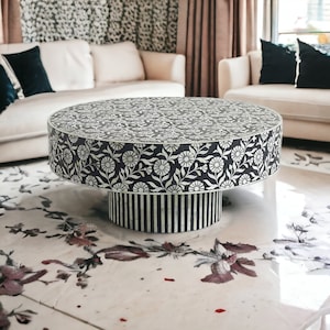 Handmade Bone Inlay Coffee Table, Camel Bone Inlay Table, Bone Flower Inlay Coffee Table, Bone Inlay Center Table, Bone Inlay Furniture