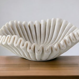 White Marble Ruffle Bowl, White Marble Decorative Bowls for Home Decor, Ruffle Marble Bowl Wavy, Marble Decorative Key Bowl, Scalloped Bowl