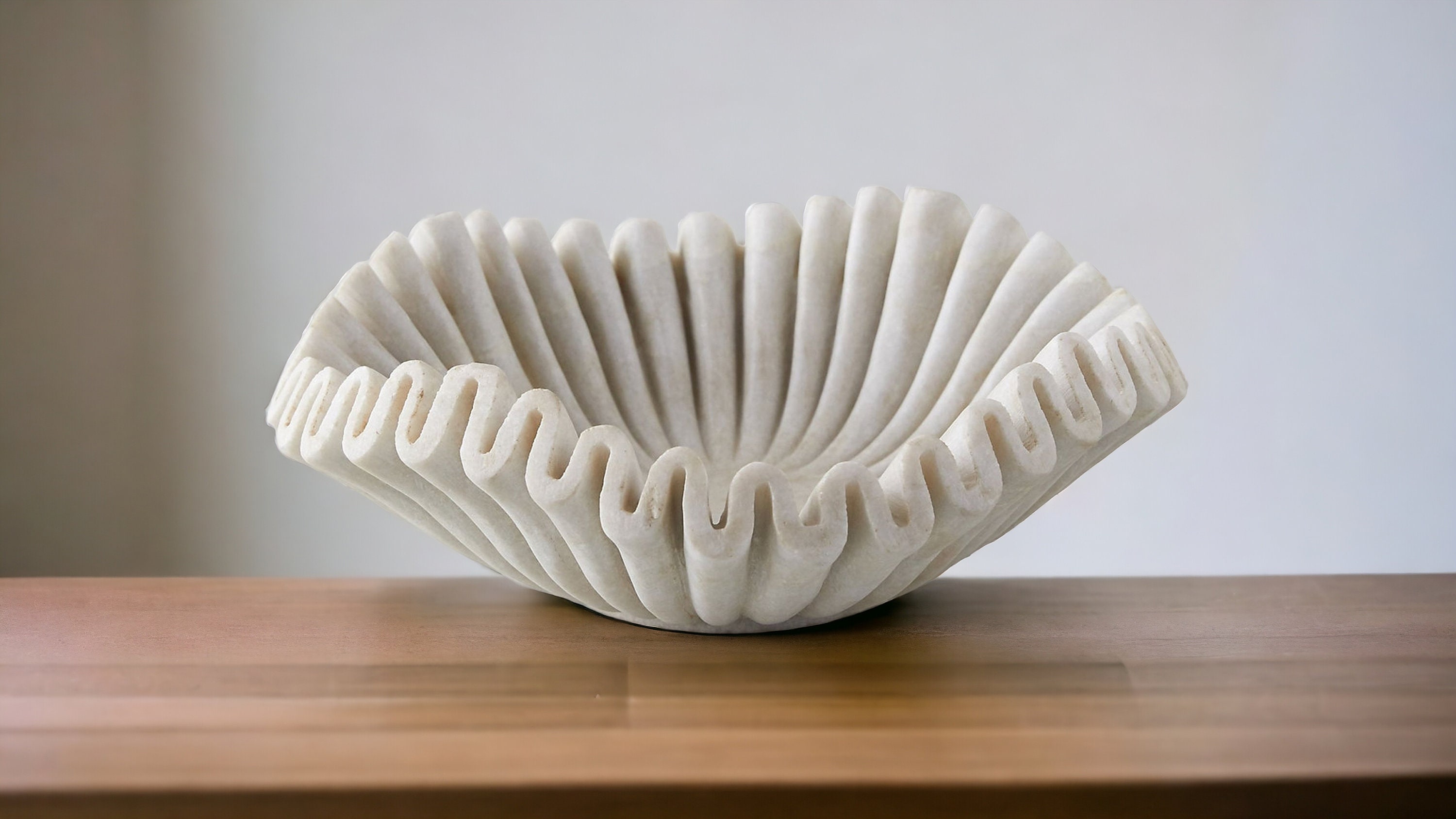 White Marble Ruffle Bowl, White Marble Decorative Bowls for Home Decor, Ruffle Marble Bowl Wavy, Marble Decorative Key Bowl, Scalloped Bowl