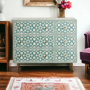 Bone Moroccan Inlay 6 Drawers Chest of Drawers, Bone Inlay Drawers Dresser, Bone Inlay Chest of Drawers, Bone Inlay Furniture Sideboard Unit