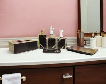 Black Marble Bathroom Accessories Set, Marble Soap Dispenser, Marble Tray, Tissue Paper Box, Soap Dish, Tooth Brush Holder, Glass/Dustbin