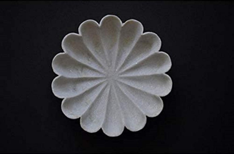 Handcrafted Marble Decorative Bowl Ripple Marble Bowl White Marble Flower Bowl Decorative Marble Scallop Bowl Ruffled Marble Bowl Ring Dish image 8