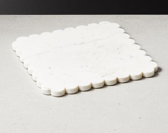 White Marble Scalloped Serving Board Marble Cheese Board Marble Chopping Board Fluted Plate Marble Decorative Plate Cheese Platter Board