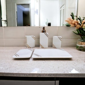 Set di accessori per il bagno in marmo bianco, dispenser di sapone in marmo, vassoio in marmo, scatola di carta velina, portasapone