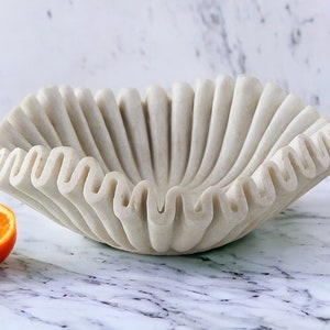 Handmade Marble Bowl Fruit Bowl | Stone Bowl | Decorative Bowl | Decorative Trays | Marble Fruit Bowl | Marble Ruffle Bowl Home Decor Gifts