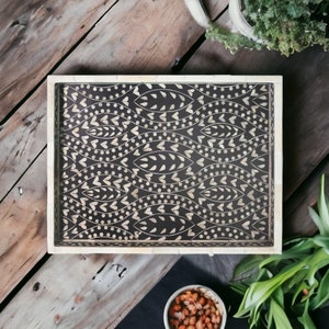 Handmade Bone Inlay Wooden Modern Floral Pattern Serving Tray Furniture Bone Inlay Tray Decorative Tray Home Decor Gift Bone Inlay Furniture