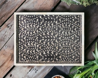 Handgemachte Knocheneinlage aus Holz, modernes Blumenmuster, Serviertablett, Möbel, Knocheneinlage, dekoratives Tablett, Heimdekoration
