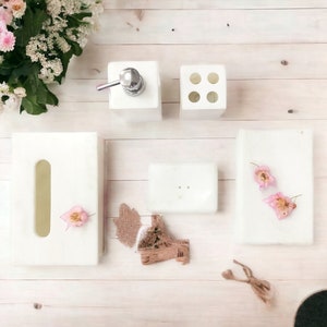 Set di accessori per il bagno in marmo bianco, dispenser di sapone in marmo, vassoio in marmo, scatola di carta velina, portasapone
