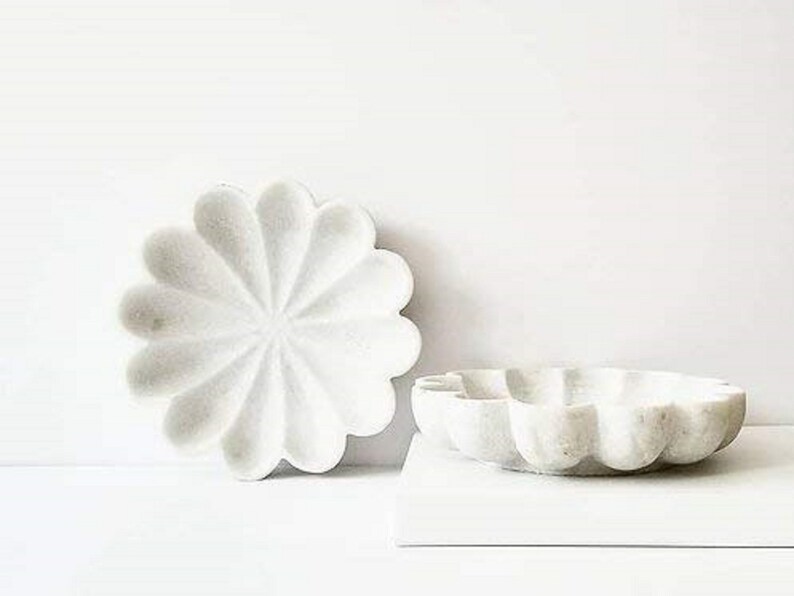 Handcrafted Marble Decorative Bowl Ripple Marble Bowl White Marble Flower Bowl Decorative Marble Scallop Bowl Ruffled Marble Bowl Ring Dish image 5