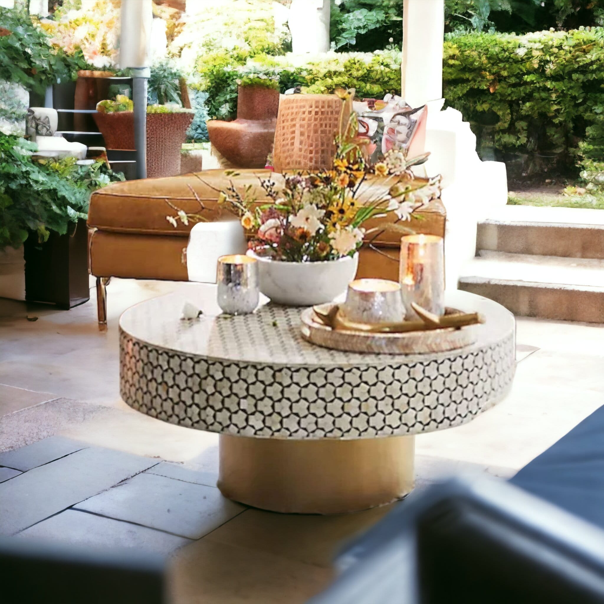 Targua Handmade Bone Inlay Coffee Table Camel Bone Inlay Table