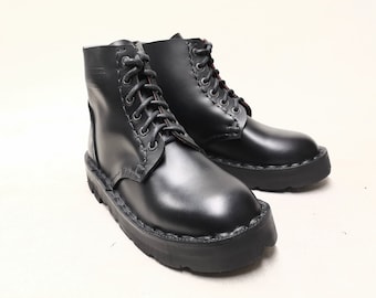 Handmade Cockney boots, casual 6' eyelets ankle boots, black waterproof leather