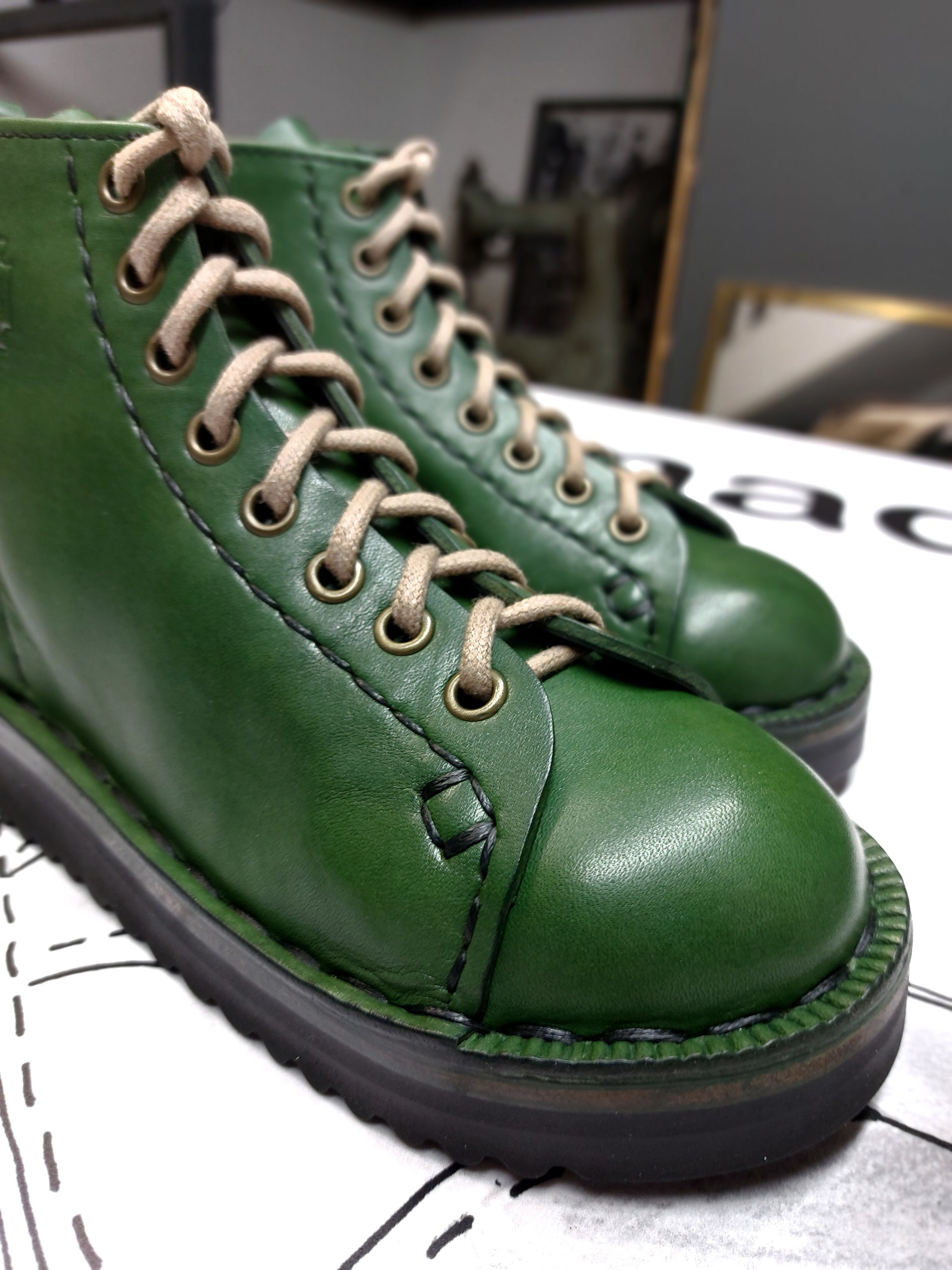 Hand Stitched Monkey Boots 'step' Lace-to-toe, Roofer Boots, Hand