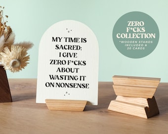 Sweary Affirmationskarten mit handgemachtem Eichenständer: Self-Care Geschenk