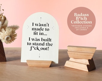 Badass Affirmation Cards with Handmade Oak Stand: Empowering Gift