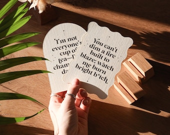 Badass Affirmation Cards with Handmade Reclaimed Oak Stand: Empowering Gift