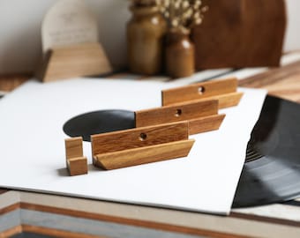 Iroko Wood Vinyl Record Shelf: Reclaimed Wood Wall Mount Display