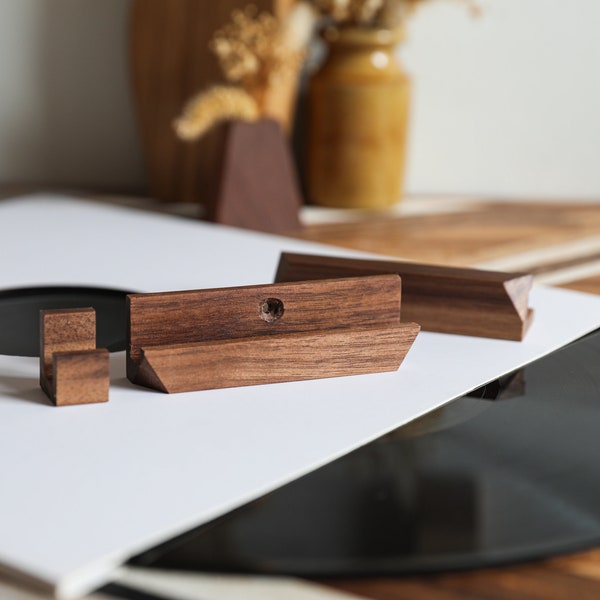 Luxury Solid Walnut Dark Wooden Vinyl Record Wall Shelf. Eco friendly, Reclaimed Wood Mount Display. The Perfect Gift for Vinyl Collectors