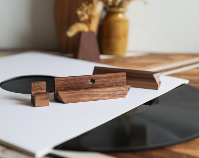 Luxury Solid Walnut Dark Wooden Vinyl Record Wall Shelf. Eco friendly, Reclaimed Wood Mount Display. The Perfect Gift for Vinyl Collectors