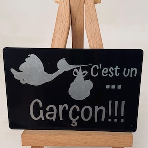 C’est une fille / garçon annonce carte métallique gravée 5,5x 8,5cm