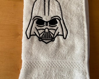 Darth Vader towel / white sponge hand/face/hair towel 30x50 cm machine embroidery guest gift