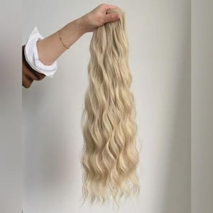 22 in Light Blonde Hair Extensions in Water Wave Hair Style Clip in Set For Women 100% Vegan Fiber