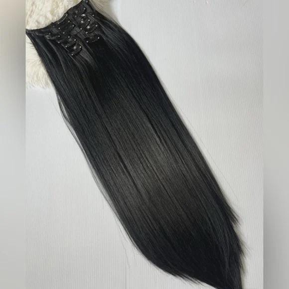 Premium Clip in Hair Extensions, 24 Inch Natural Black, Soft  display picture 2