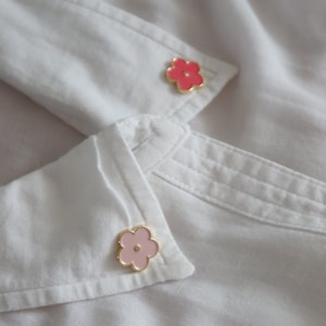 Flower Pin Badge Pair, matching pin badges, shirt collar pins. image 1