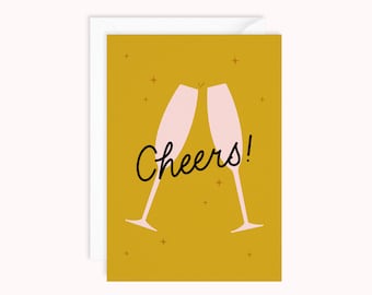 Cheers Greeting Card | Toasting with Champagne | Congratulations Card | Prosecco Celebration