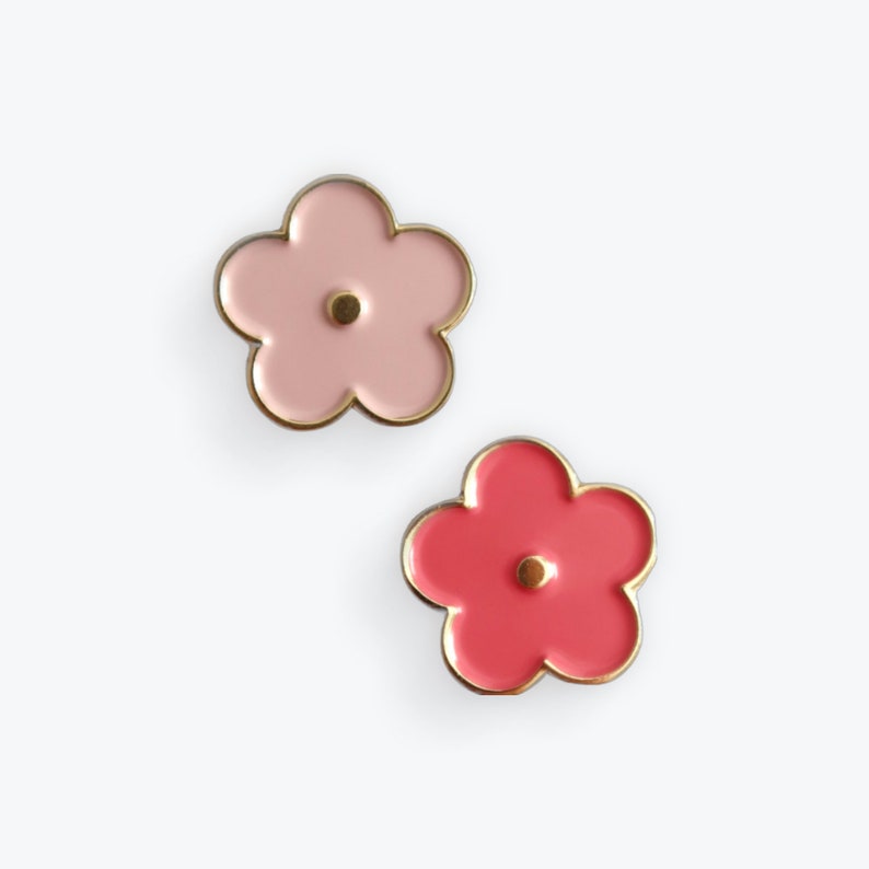 Flower Pin Badge Pair, matching pin badges, shirt collar pins. image 4