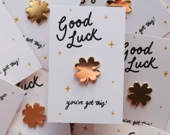 Gold Four-Leaf Clover Enamel Pin • Lucky Clover Pin • Good Luck Gift • Exam Gift • New Job Gift