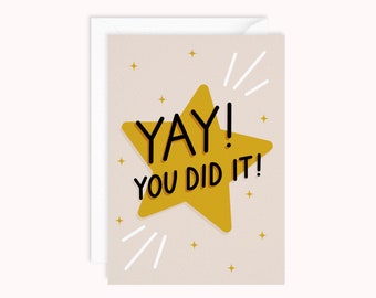 You Did It Card | Yay! You Did It | Gold Star | Congratulations | New Job | Well Done | Proud Of You