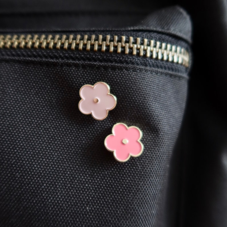 Flower Pin Badge Pair, matching pin badges, shirt collar pins. image 2