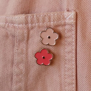 Pink Flower Enamel Pin Set • Floral Pin Duo • Best Friend Gift • Cute Collar Pins • Matching Pin Set