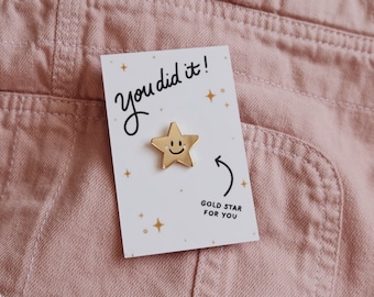 Gold Star Pin Badge, Congratulations Gift | Present for saying You Did It | Proud of you gift |