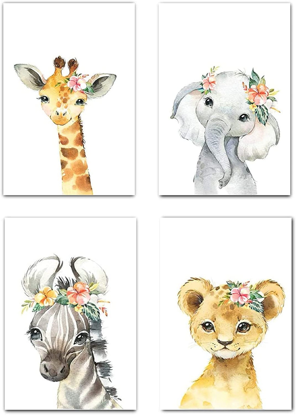 Animal Safari Nursery Print Set - Baby Elephant, Giraffe, Zebra and ...