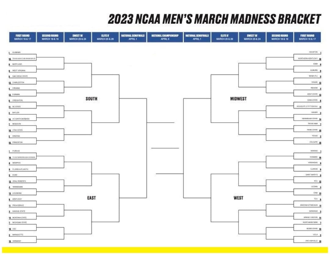 Printable NCAA Bracket Track Your March Madness Picks Customizable