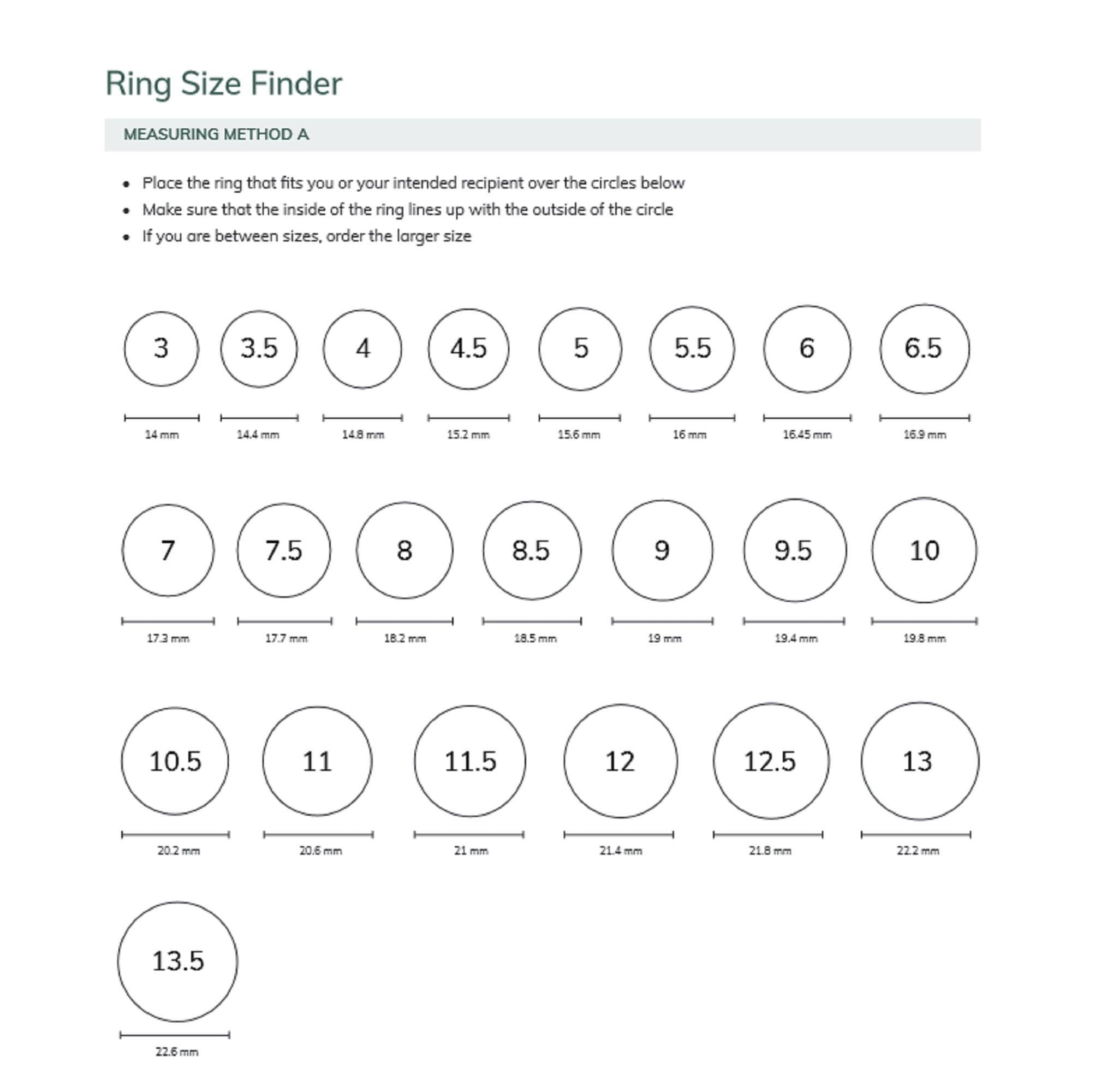 Printable Ring Sizer Accurate Ring Size Finder Measuring Tool