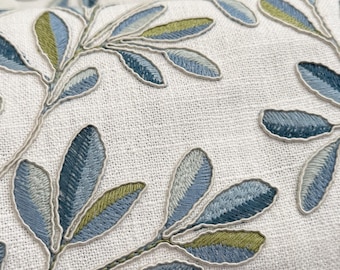 Designer fabric blue - green floral embroidery | Fabric swatch