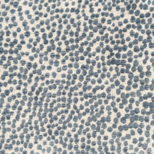 Puede incluir: Primer plano de una tela con un patrón repetitivo de puntos azul-grisáceos sobre un fondo blanquecino. Los puntos están densamente empaquetados, creando una apariencia texturizada. Este textil podría usarse para tapicería o decoración del hogar.