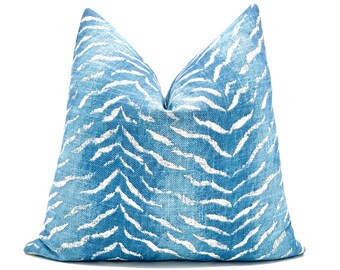 Ruolan linen Persian blue throw pillow cover , blue zebra accent cushion