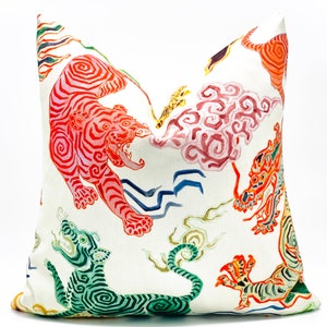 Chinoiserie style Asian Dragon throw pillow cover , Decorative pillow cushion Dragon / Tiger print , Chinosiserie pillow cover