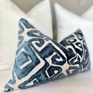 Marine blue velvet throw pillow cover, blue decorative cushion , geometric velvet fabric pillow cover