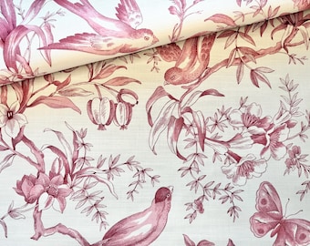 Pink Birds floral print Fabric Swatch