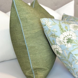 Olive Green Throw Pillow with Trim Detail | Modern green designer accent pillow | Green decorative throw pillow cover