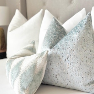 Mist blue velvet throw pillow cover , Light blue velvet pillowcase, blue velvet throw pillow doublesided
