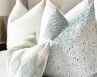 Mist blue velvet throw pillow cover , Light blue velvet pillowcase, blue velvet throw pillow doublesided