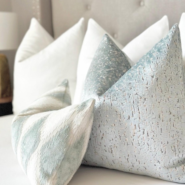 Mist blue velvet throw pillow cover , Light blue velvet pillowcase, blue velvet throw pillow doublesided