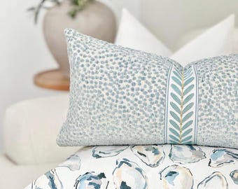 Seaglass blue velvet throw pillow cover | Modern seaglass pillow cover with decorative tape detail | Designer seaglass accent pillow cover