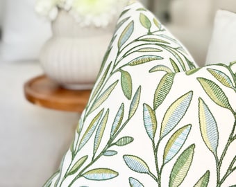 Designer embroidered floral throw pillow cover | Green - Seaglass  decorative pillow embroidered | Modern floral accent pillow cover