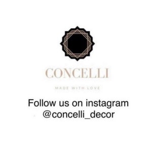 May include: A black and white logo with a geometric design and the text "CONCELLI MADE WITH LOVE" and the text "Follow us on instagram @concelli_decor"